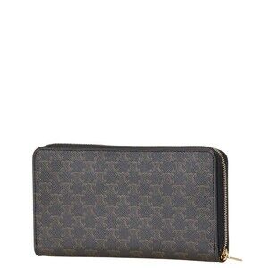 Celine Triomphe black wallet leather long zip round